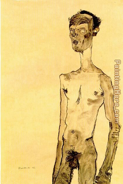 Standing nude man painting - Egon Schiele Standing nude man art painting